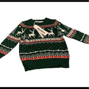 🟢Abollria Ugly Christmas Reindeer Snowflakes Sweater Pullover Green 2T🟢